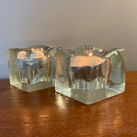 Vintage Clear Glass Square Ice Cube Candle Holders - Set of Two - Picture 14 of 16